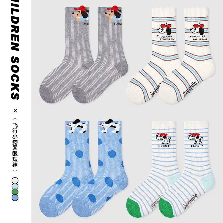 Kids Summer Socks Children's Socks Boys Girls Cartoon Pattern Thin Cotton Mesh Socks 4 Pairs/Lot Baby Calf Socks