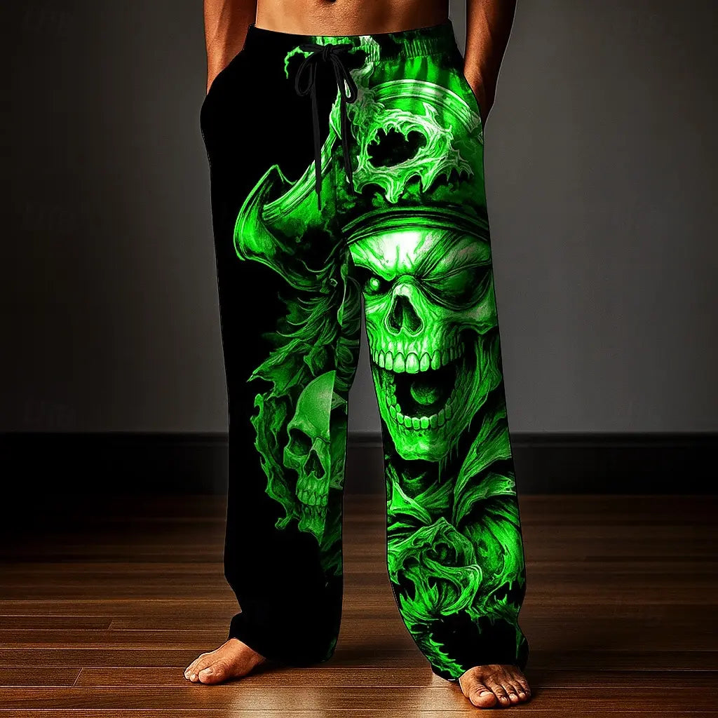 Men's Skull Skeleton Printed Trousers Baggy Pants Casual Pants Mid Waist Elastic Drawstring Waist Pants for Men Streetwear Fall