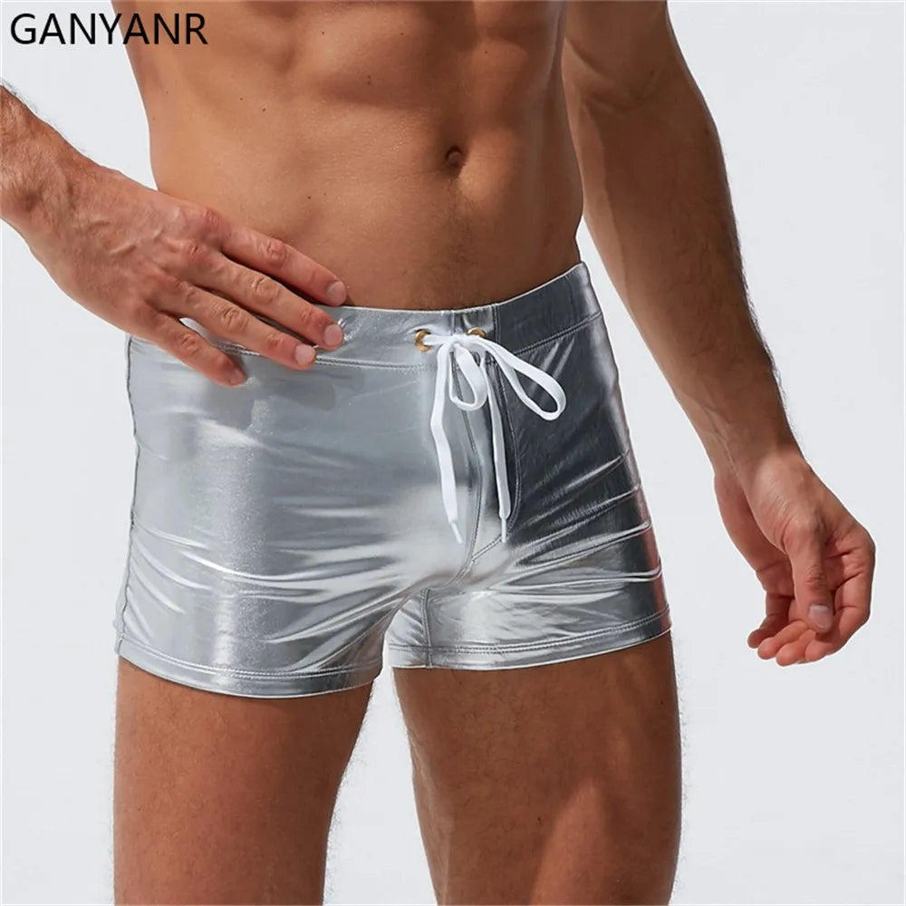 GANYANR Swimwear Men Swim Briefs Gay Swimsuit Sexy Swimming Trunks Beach Shorts Homens Bikini boardshorts quick dry surf wear