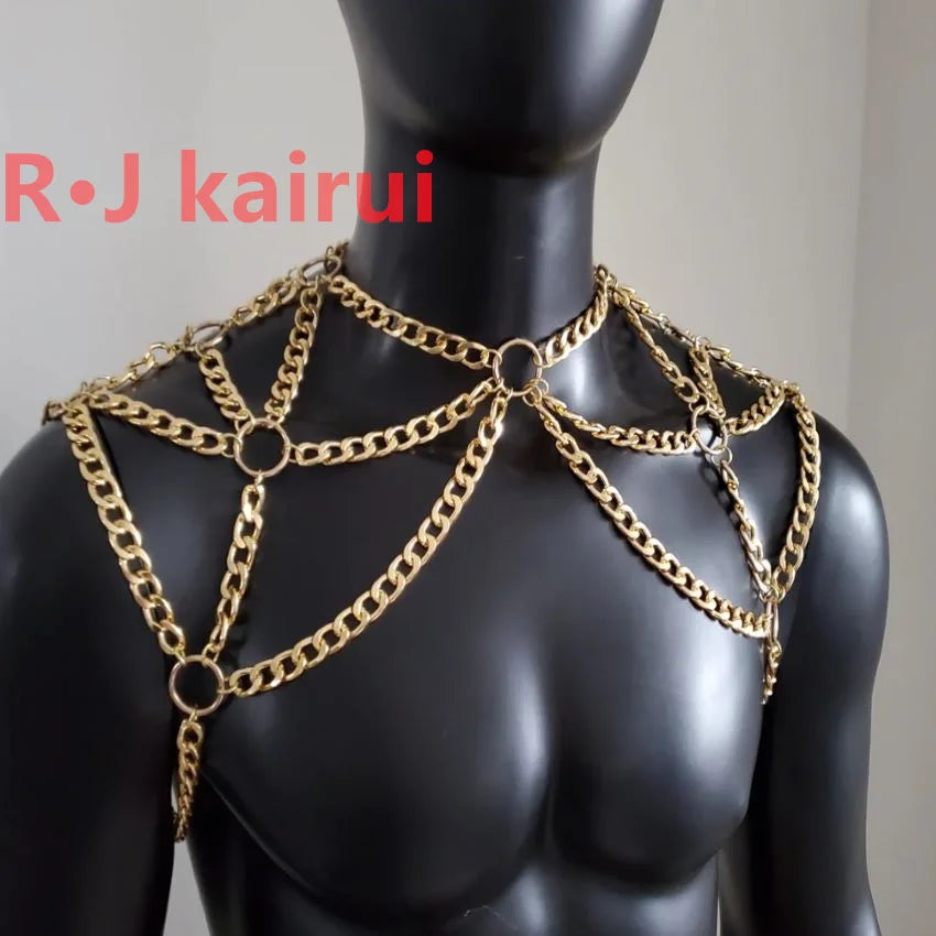Fashion RJM03 Handmade Gold Men Chains Jewelry Unique Punk Necklace Shoulder Chains Cosplay Jewelry 2 Colors