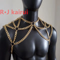 Fashion RJM03 Handmade Gold Men Chains Jewelry Unique Punk Necklace Shoulder Chains Cosplay Jewelry 2 Colors