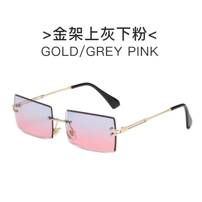 Trendy Rimless Sunglasses for Men Women Metal Frameless Rectangle Sun Glasses Retro Shades Summer Traveling Eyewear