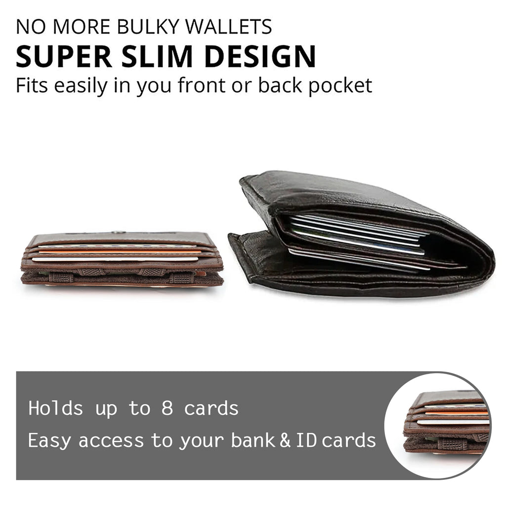 CONTACT'S Magic Wallets Genuine Leather Men Slim Wallets RFID Card Holders Money Clip Ultra Thin Small Mini Wallets for Men Gift