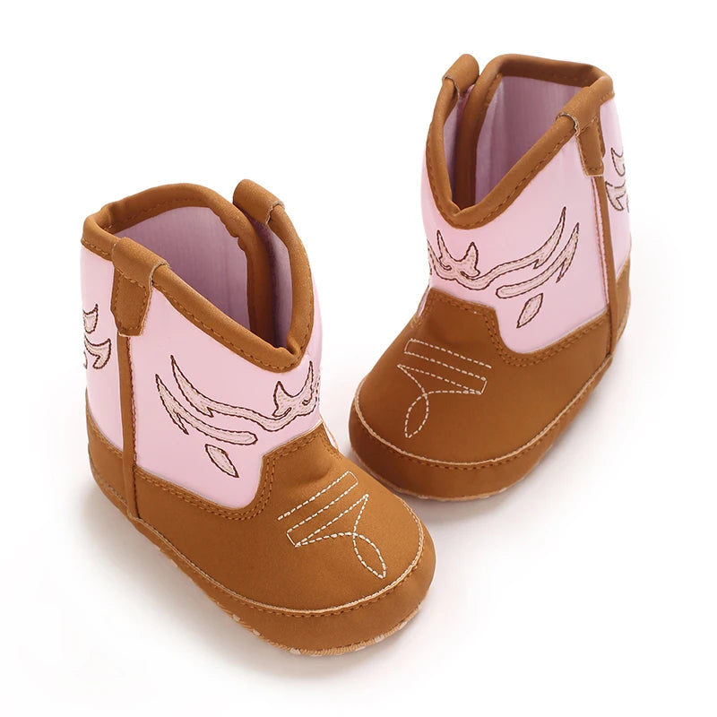 Baby Boots, Baby Autumn Denim Knight Boots, 0-1 Year Old Children's Fashion Embroidery, Midsole Learning, Soft Soled Boots, Bohe