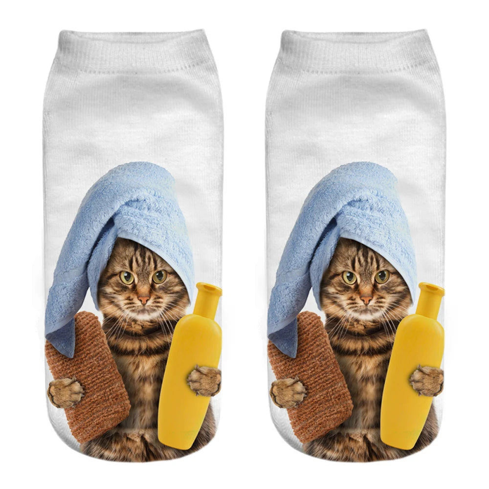 New Women Hot Sell 3D Printed Cool Fashion Funny Cats Cosplay Daily Life Story Socks Short Socks Art Novelty Xmas Gift Dropship