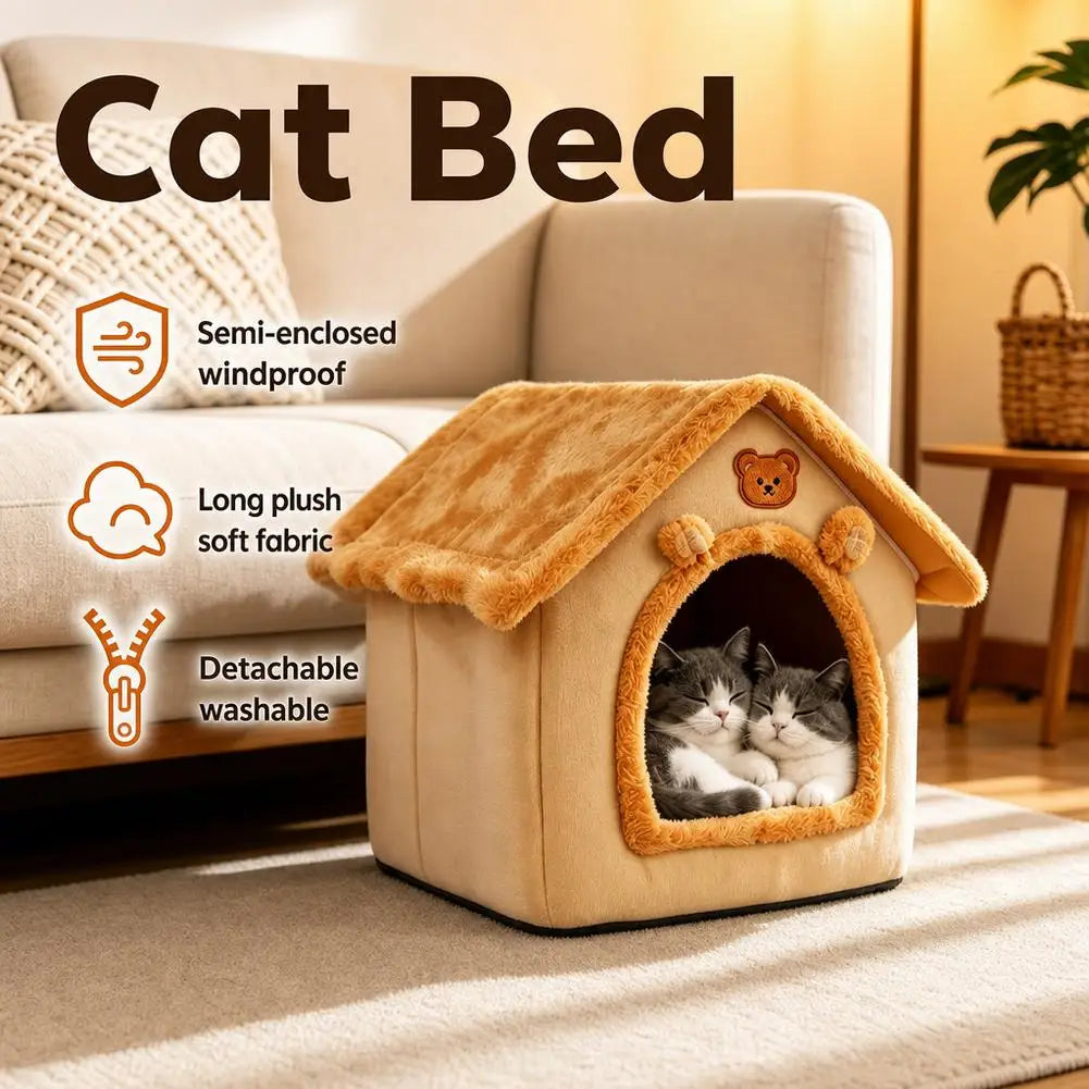 House Style Pet Bed For Small Dogs & Cats All-Season Removable Washable Winter Warm Teddy Kennel Soft Cushion