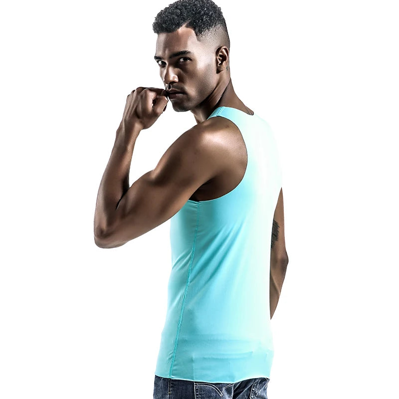 Men's vest, ice-silk seamless fitness tight breathable underwear, youth sports hurdles sleeveless base undershirt