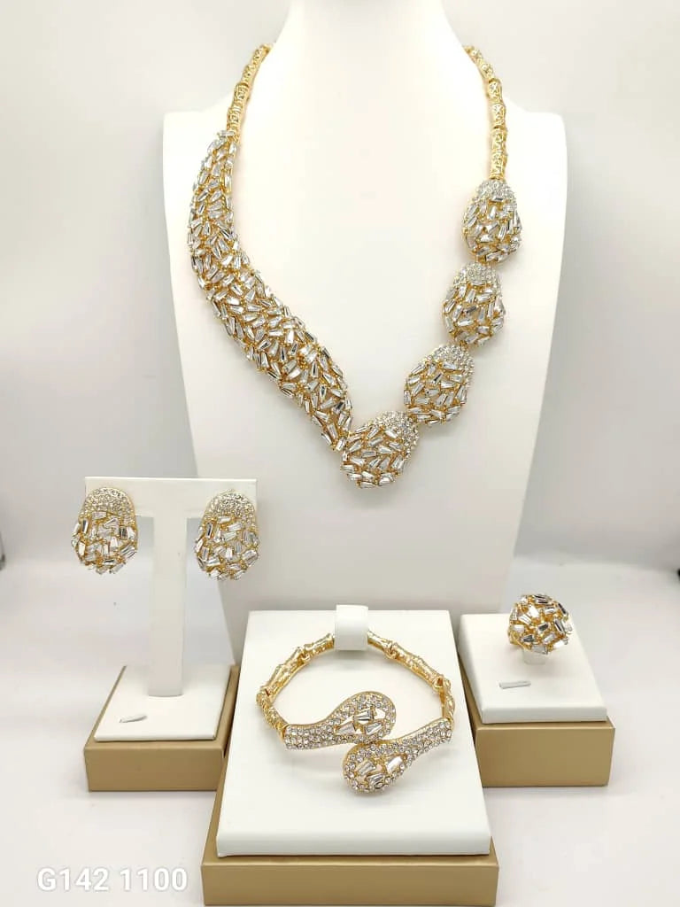 Fashion Jewelry Sets for Women Crystal Necklace 18k Gold Plated Luxury Design Bridal Wedding Bracelet Ring Earrings Trend 2025