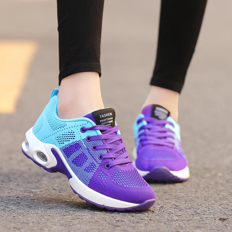Fashion Women Lightweight Sneakers Breathable Mesh Comfort Running Shoes Air Cushion Training Shoes Casual Sports Shoes
