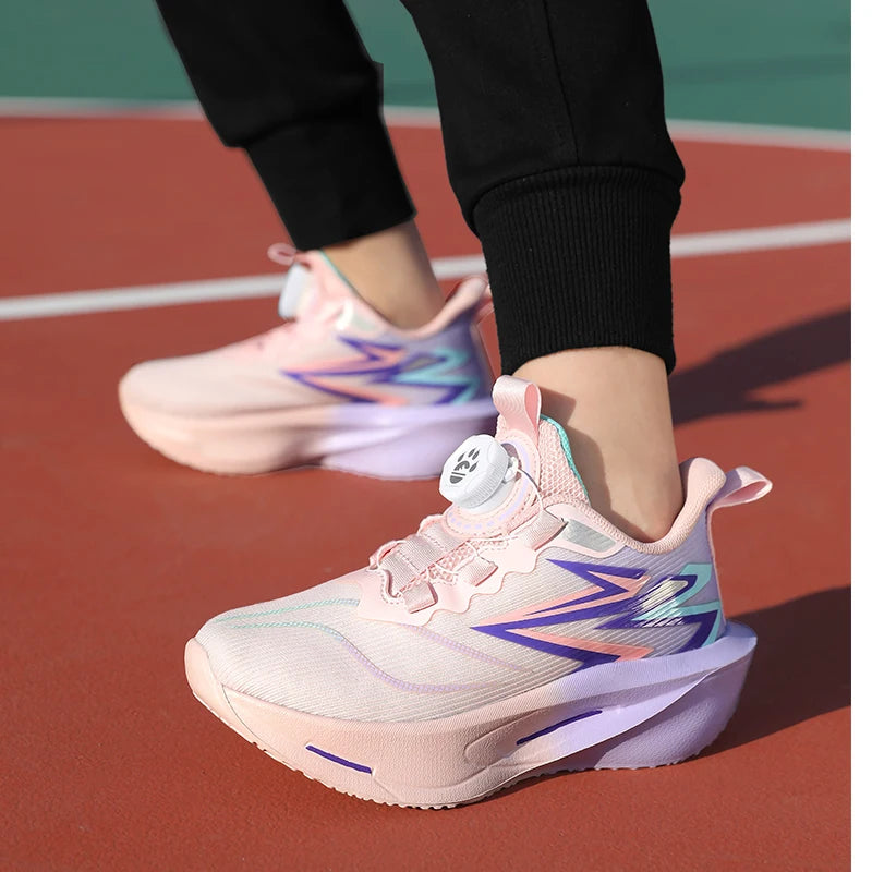Children‘s Basketball Shoes Non-slip Breathable Sports Training Shoes Outdoor Lace-up Boys Girls Knit Jogging Shoes Gym Sneakers
