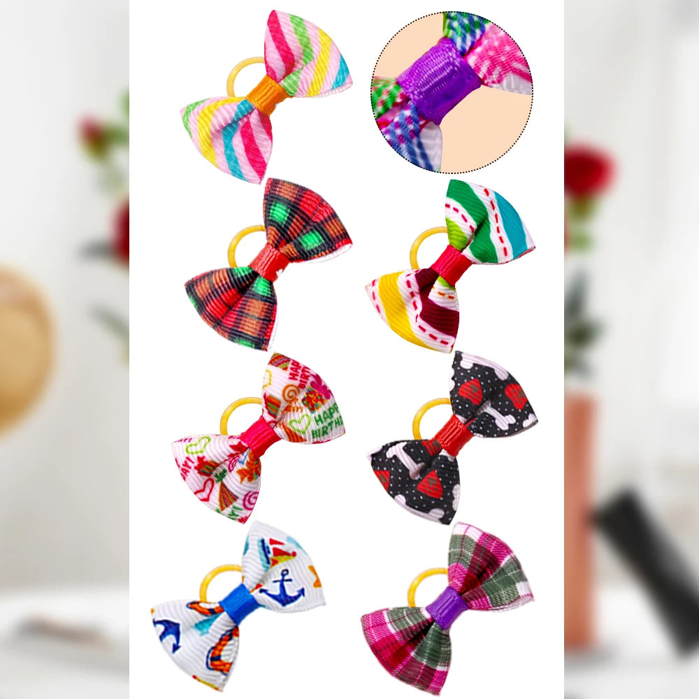 100pcs Pet Accessories Dog Hair bows Fashion Cute Dog Bows  Rubber Bands Pet Hair Collar Decoration for Dog Accessories