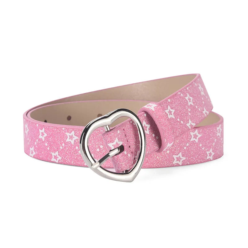 Children Faux Leather Belt Cute Heart Buckle Waist Belts Kids Shiny Waistband For Jeans Pants Dress Decorate New Fashion