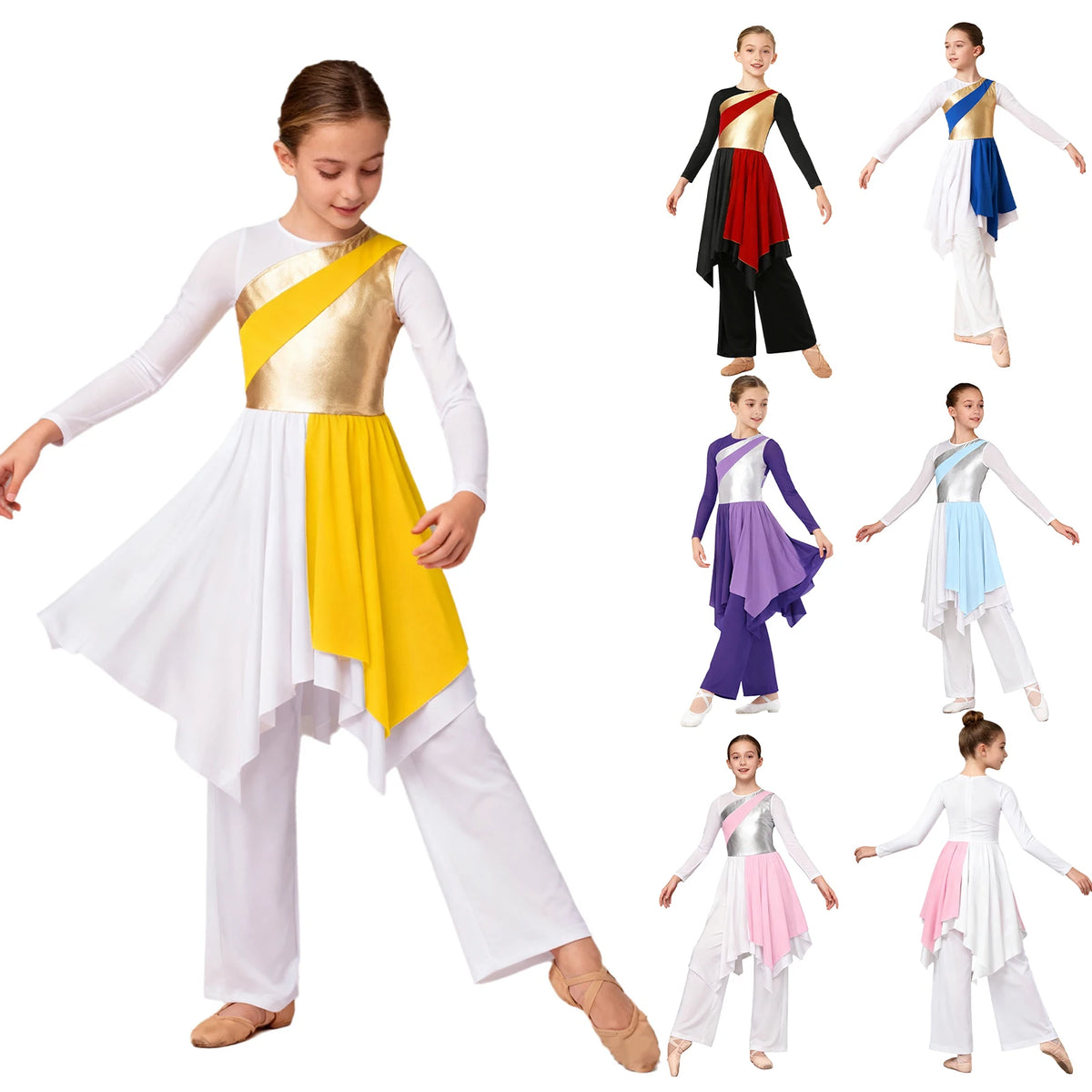 Kids Girls Liturgical Praise Dress Lyrical Dance Performance Costumes Children Church Choir Worship Ballroom Dancing Dancewear