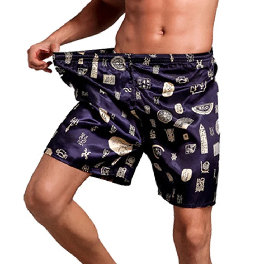Pajamas Nightwear Shorts Silk Satin Underwear Mens Night Pants Printed Pyjamas Sleep Sleepwear Bottoms Emulation Silk