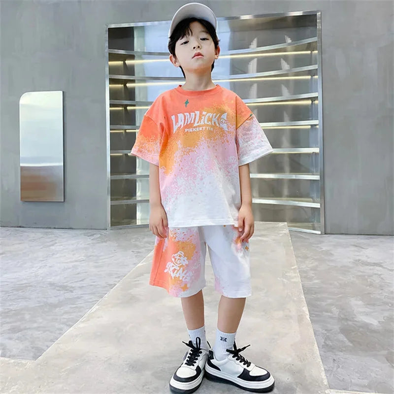 Boys Sports Suit Summer Basketball Sets New Children's Fashion Outfit Kids Short-Sleeved Top Shorts 2 Piece 2-14 Years Old