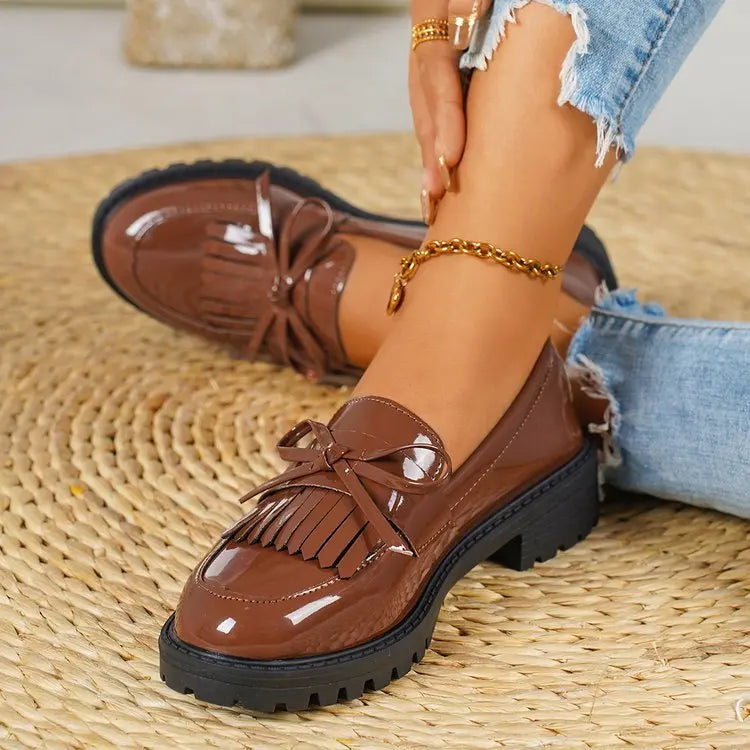 Loafers for Women Platform PU Leather Casual Shoes Woman Spring New Comfort Tassel Slip on Flats Single-shoe Plus Size 2026