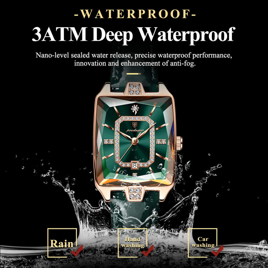 POEDAGAR Top High Quality Women Wristwatch Waterproof Date Leather Watch For Woman Quartz Luxury Rectangle Women's Watches Reloj