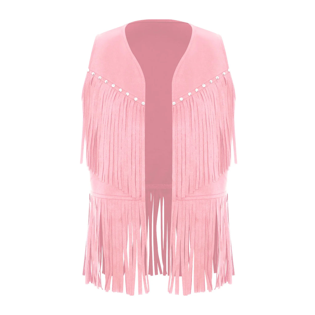 Kids Girls Boys Tassel Fringed Vest Open Front Waistcoat Jackets Child Halloween Western Cowboy Costumes Cowgirl Fancy Dres Up