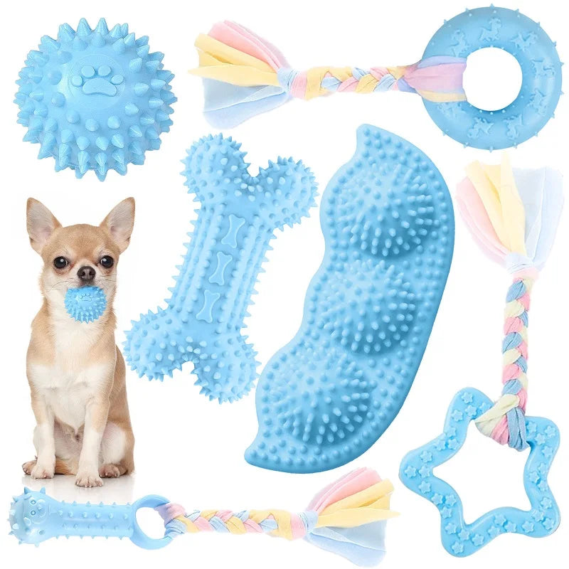 Pet Chew Toys Soft Blue Rubber Durable Molars Training Toy Chihuahua Yorkie Funny Ball Interactive Bone Treat Toys Pet Supplies