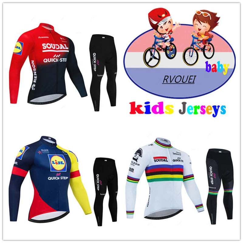 Soudal Quick Step Baby Cycling Clothing Children Long Sleeve Jersey Set Breathable Sportswear Kids Bicycle Maillot Ciclismo