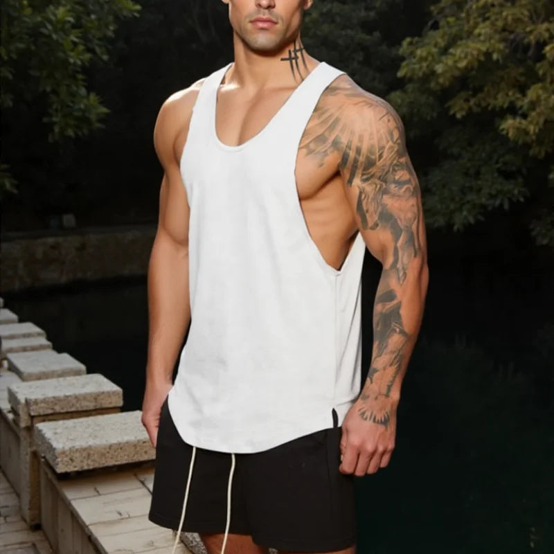 Men's New Summer Tank Top Cotton Sleeveless Square Collar Gym Exercise T-Shirt Breathable Comfortable Casual Sports Vest for Men
