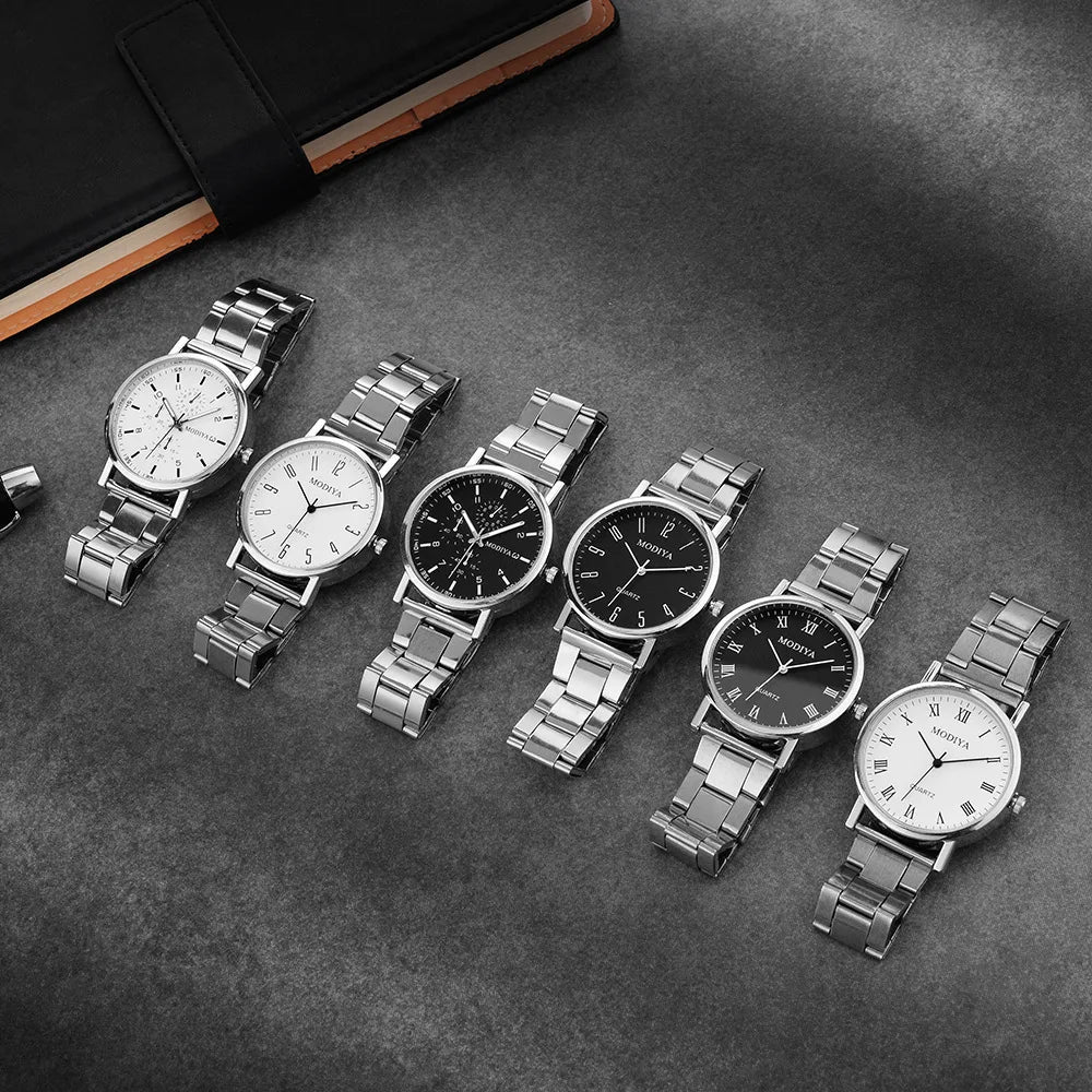 Men's Watch Casual Silver Alloy Band Male Quartz Watches