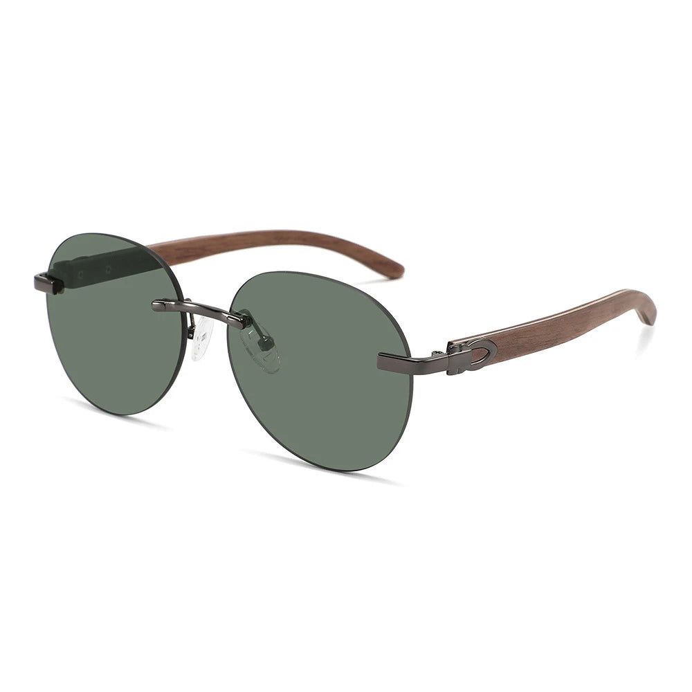 Premium Rimless Sunglasses for Men and Women, Wood Legs, Metal Frame, Fashion Sun Glasses