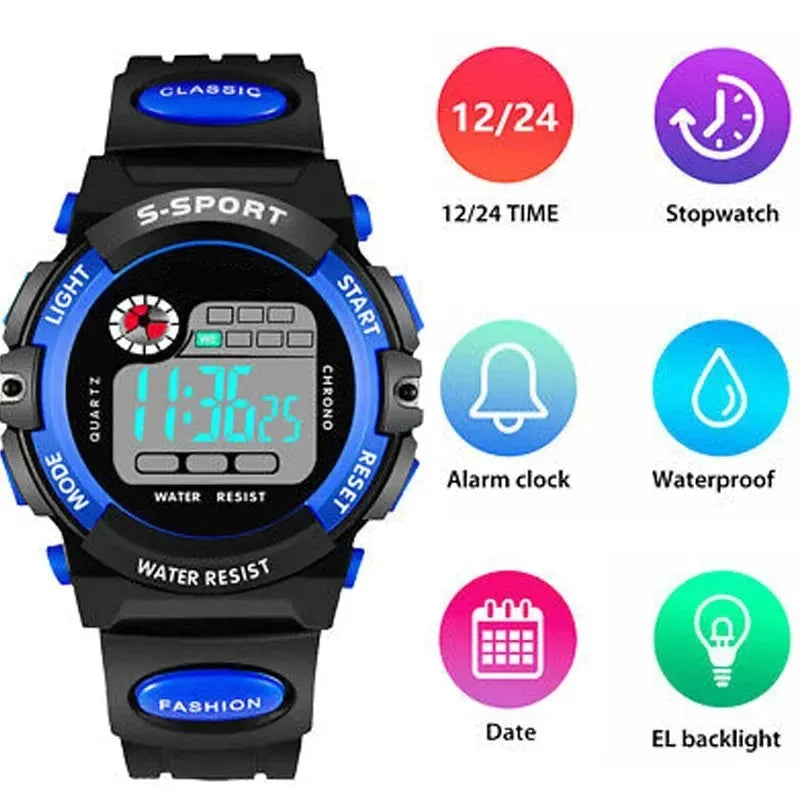Kids Digital Watch Waterproof LED Luminous Sport Silicone Strap Children Boy Girl Multi-Function Alarm Stopwatch Calendar Clock