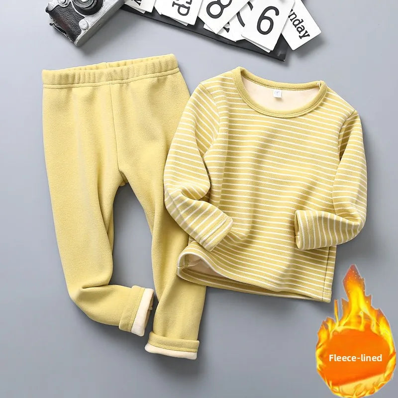 Kids Thermal Underwear Set Fleece Lined Winter Pajamas Boys Girls Warm Two Piece Outfit