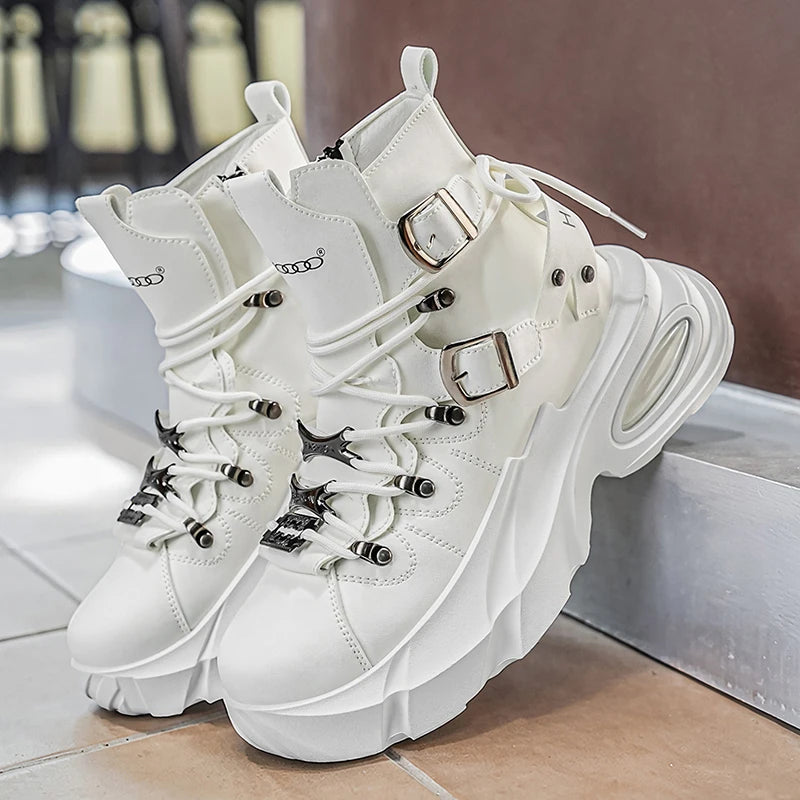Men's High-Top Boots, Trendy and Functional, with Thick Soles That Are Wear-Resistant and Height-Increasing, Versatile for Outdoor and Casual Wear