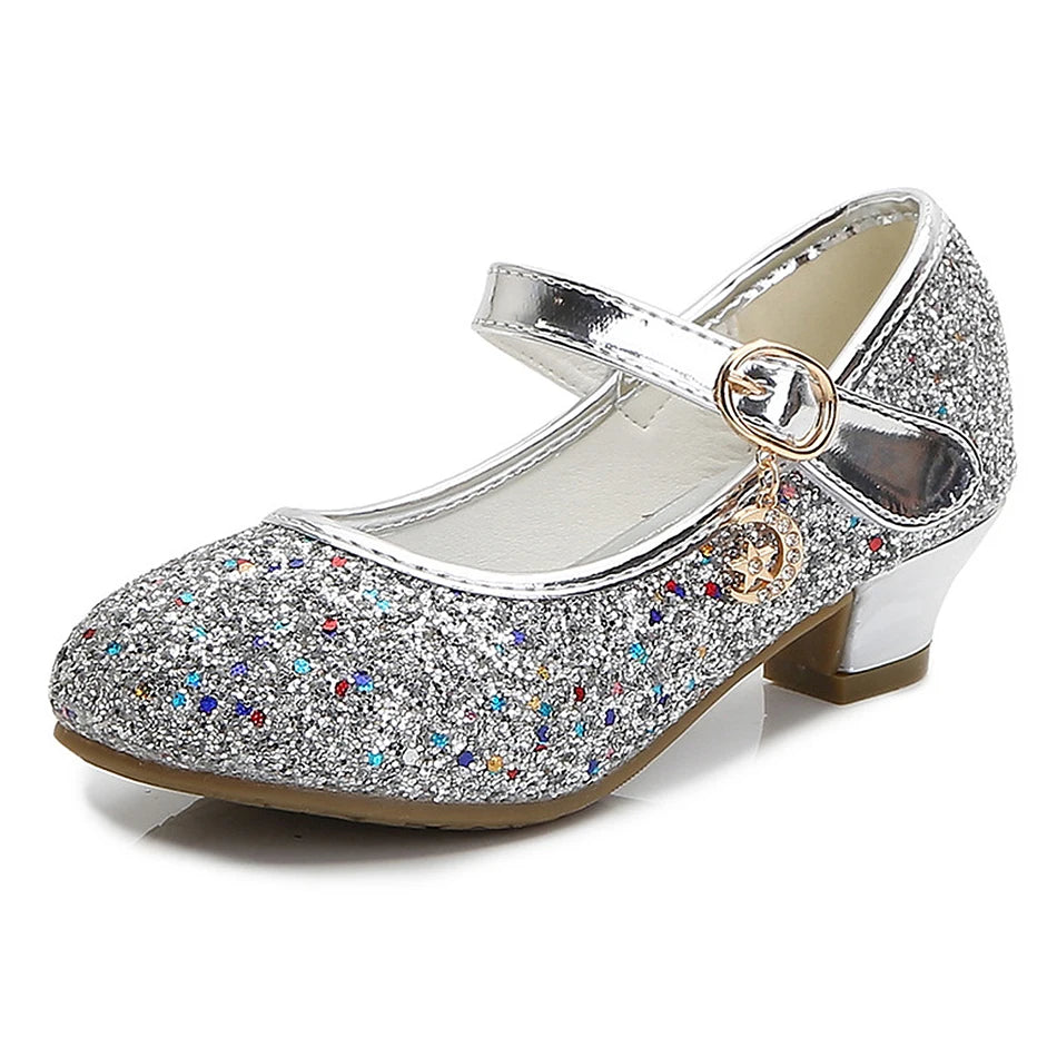 Girls Fashion Sequin High Heels for Kids Princess Shoe Children Party Wedding Dance Shoe Student Performance Solid Color Shoes