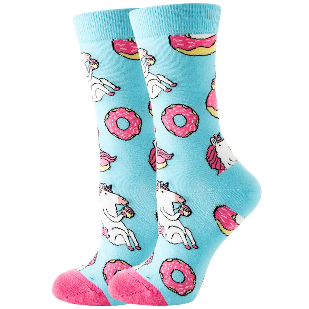 Women Socks Cartoon Animal Cute Printing Kawaii Calcetines Funny Sheep, Rabbit, Hedgehog, Flamingo, Seahorse Colour Socks