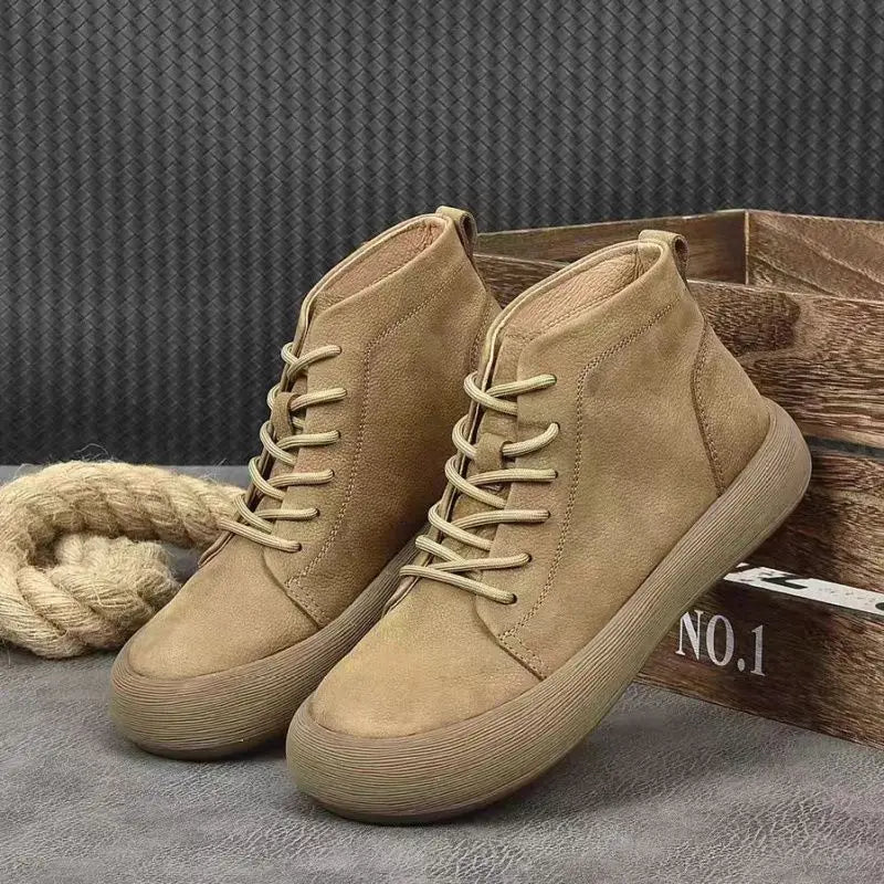 2025 Autumn Men's Chelsea Boots Retro Men High-Top Leather Ankle Boots Outdoor Soft Sole Lace-Up Suede High-Quality Casual Shoes