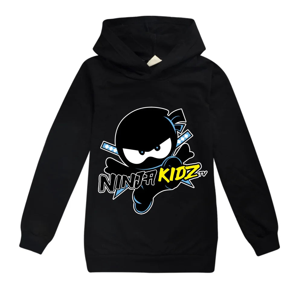 Kids Funny NINJA KIDZ Hoodies Boys Casual T Shirt Cartoon Long Sleeve Children T-Shirts Spring fall Girls Tops Children Clothes