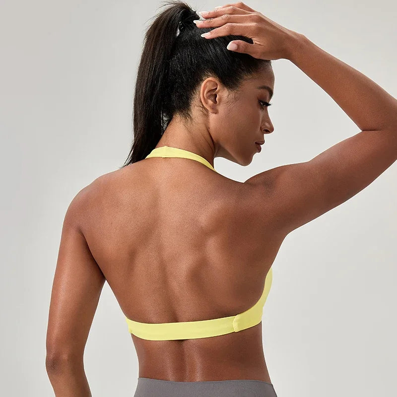 Sports Yoga Bra For Women Underwear Sportswear Halter Neck With Stylish Back Sexy Gym Bra With Cups Running Fitness Backless Top