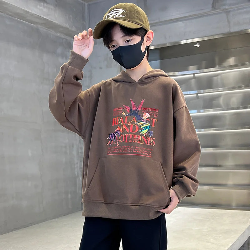 Boys Hoodies Sweatshirt Young Children's Clothes Long Sleeve Kids Pullover Hooded Sweatshirts Tops for Boys 5 To 14 Years Old