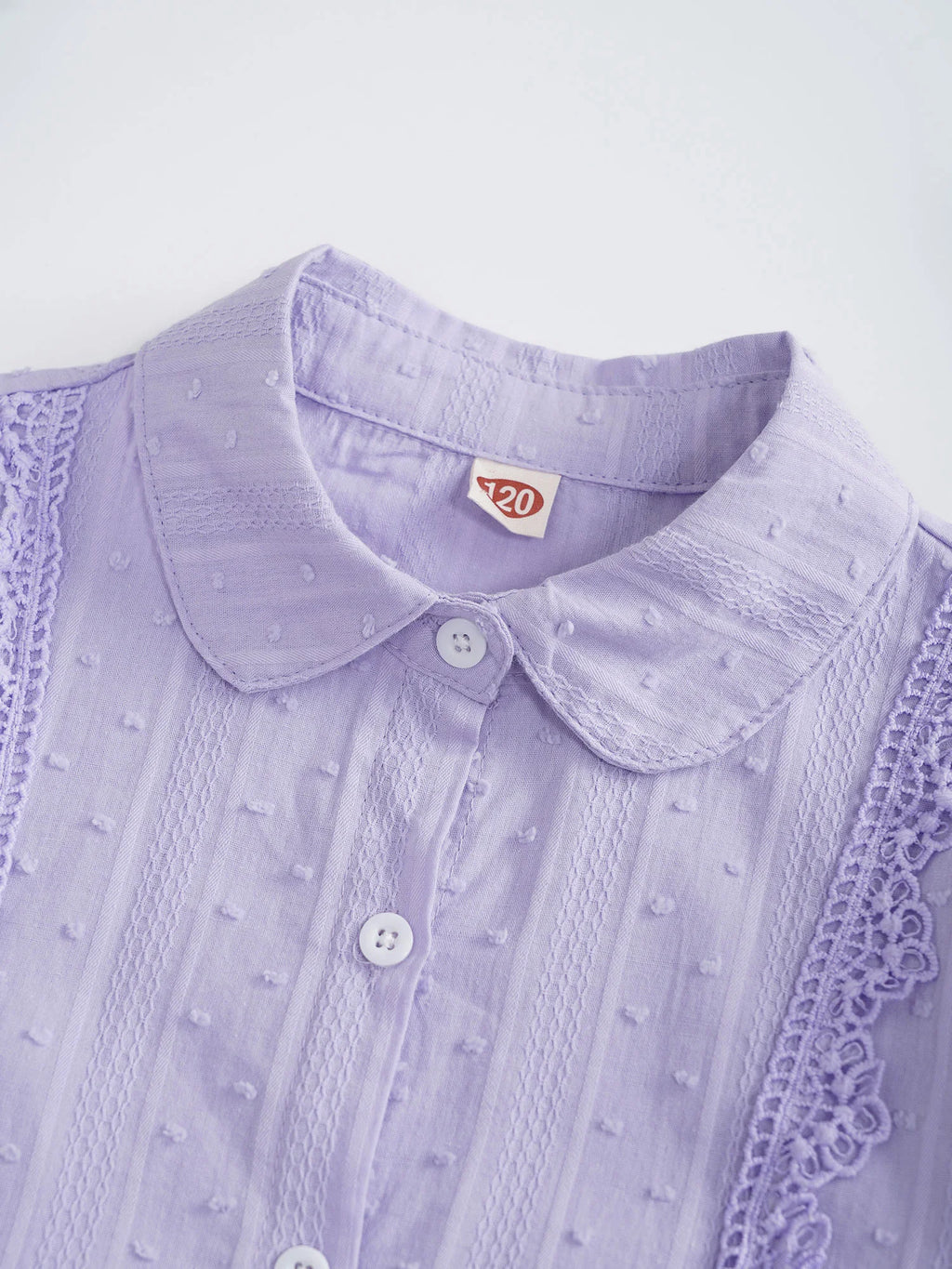 Kids Girls Shirts Spring Autumn Cotton Cute Lace Trim Collar Solid Color Puff Sleeve Bowknot Blouse Tops Casual School Uniform