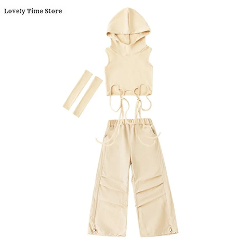 Girls Hip Hop Hoodies Joggers Pants Child Street Dance Hooded Crop Top Costume Kids K-pop Streetwear Jazz Girl Group Clothes Set