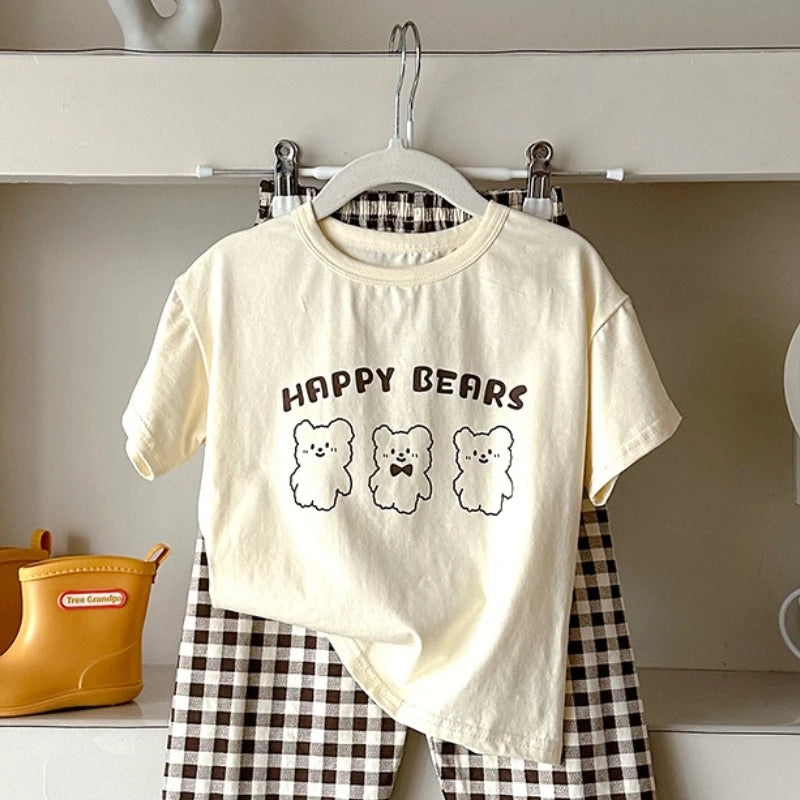 Children's Pyjamas Tops Summer Cotton T-shirt Parent-child Short-sleeved Boys Homewear Girls Family Wear Street Sports Tops