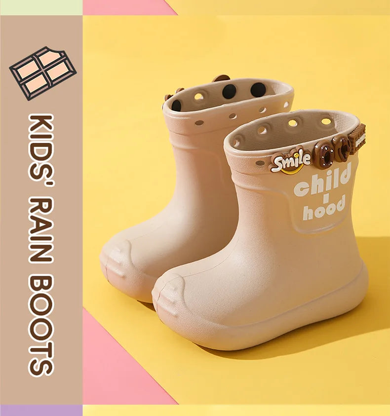 Summer Children's Rain Boots Kids Girls' Rain Shoes Waterproof Boys' High Tube Anti-slip EVA Boots Students' Baby Buckle Boots