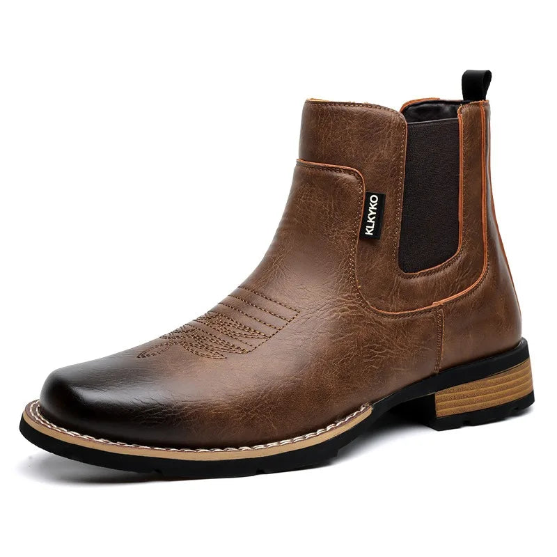 2026Men's Boots Retro Embroidery Western Cowboy Short Boot British Style High Top Leather Boot Chelsea Boots Leather Ankle Boots