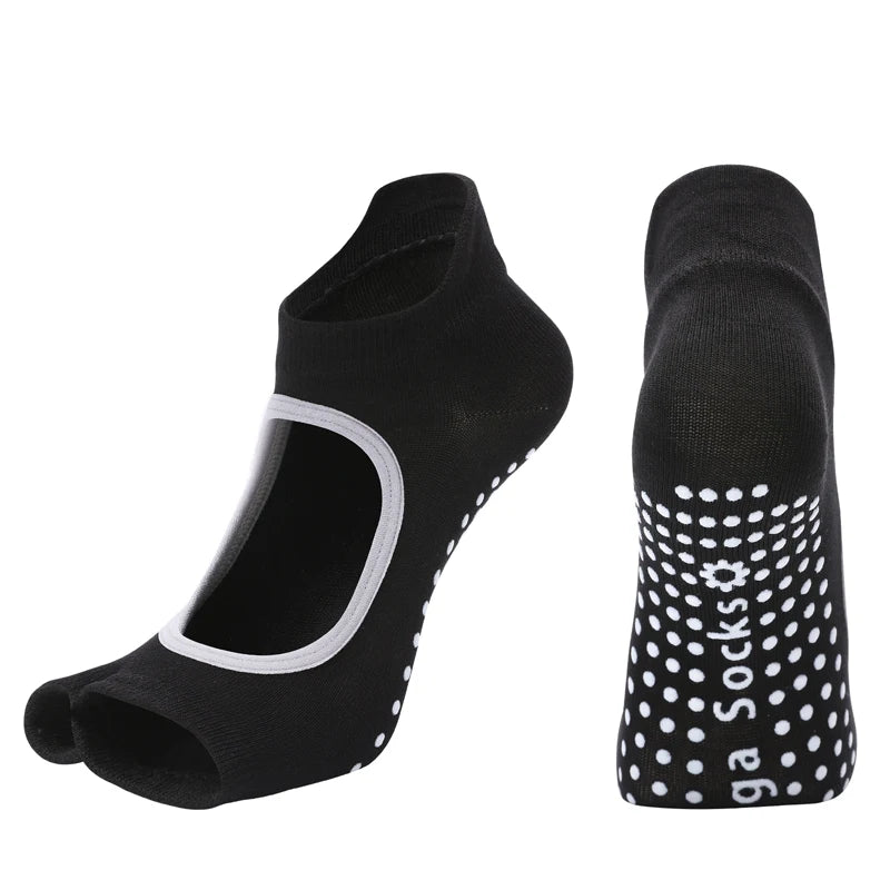 Women Two Toe Backless Yoga Socks Non-Slip Fitness Workout Pilates   Sock Ladies Breathable Sports Ballet Dance Slippers for Gym