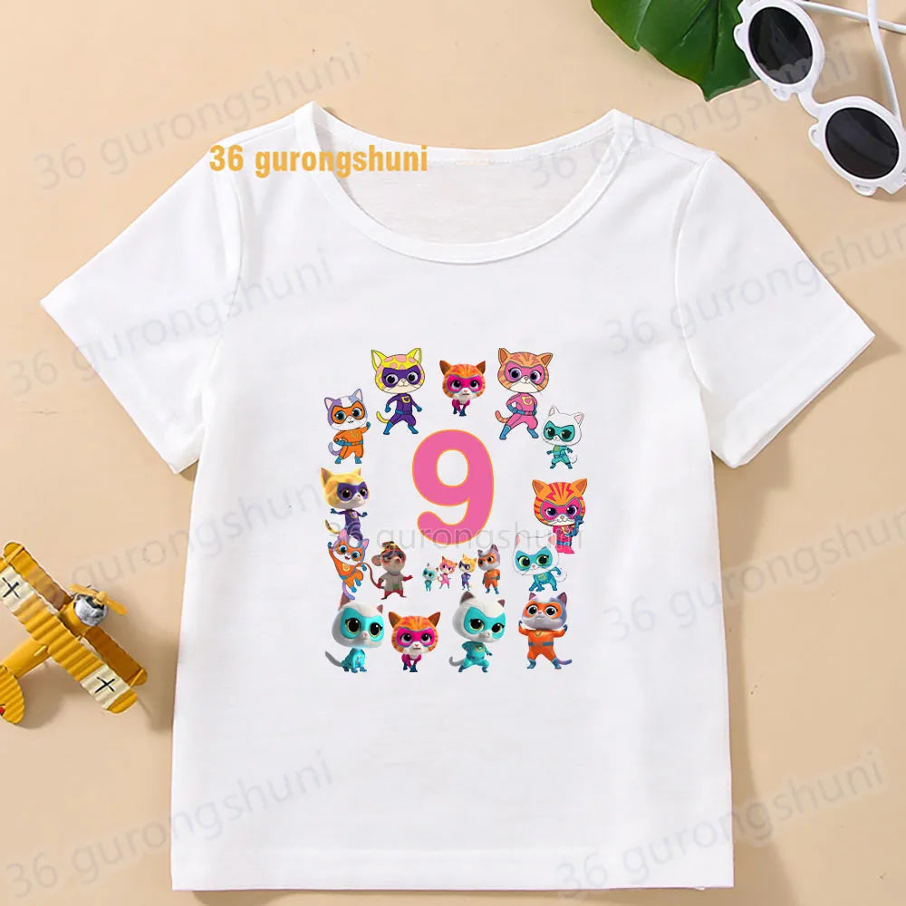 Boys T Shirts Children Clothes superkitties Kids Tshirt super kitties baby T-shirt 4 5 6 birthday summer Tops For Girls-clothing