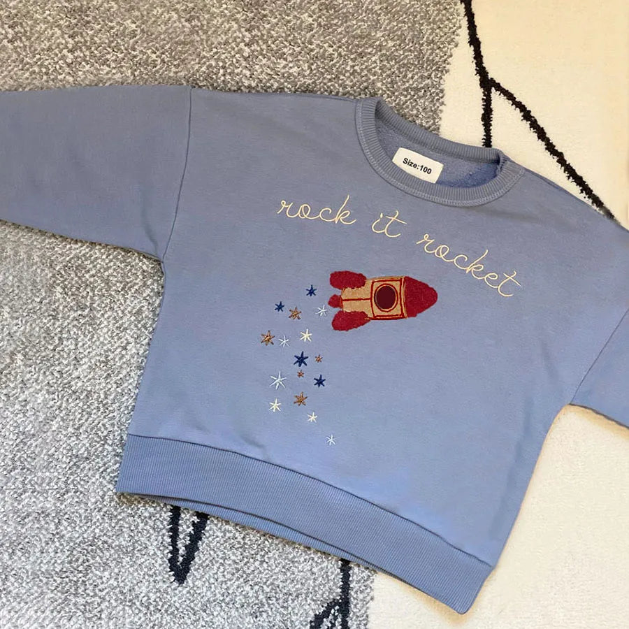 Boys and Girls' Sweatshirts Cute Embroidered Long Sleeve Pullover Top Kids Baby Clothes