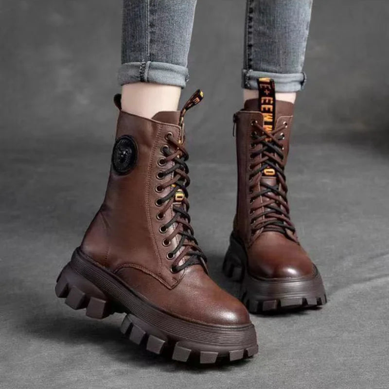 Boots Woman Winter 2025 New In Half Boot Booties Genuine Leather and fur Leather Punk Chelsea Gothic Y2k Shoes for Women Padded