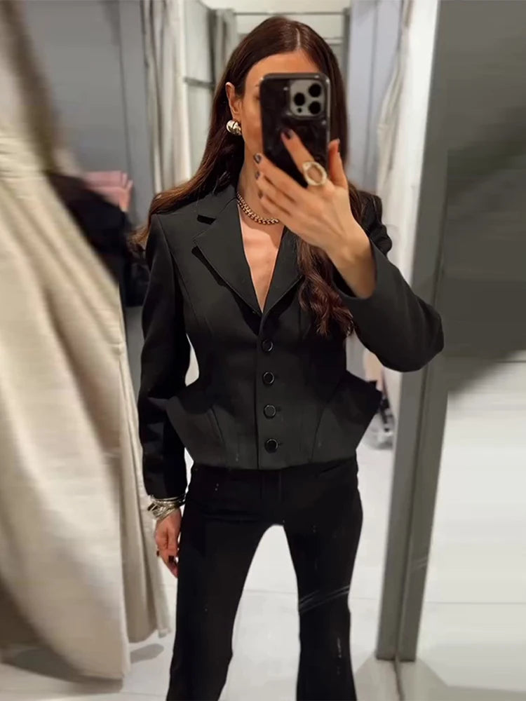 Elegant Single Breasted Jacket Women Slim Chic Lapel Full Sleeve Waist-closed Jacket Female 2026 Fashion Solid Outwear Lady