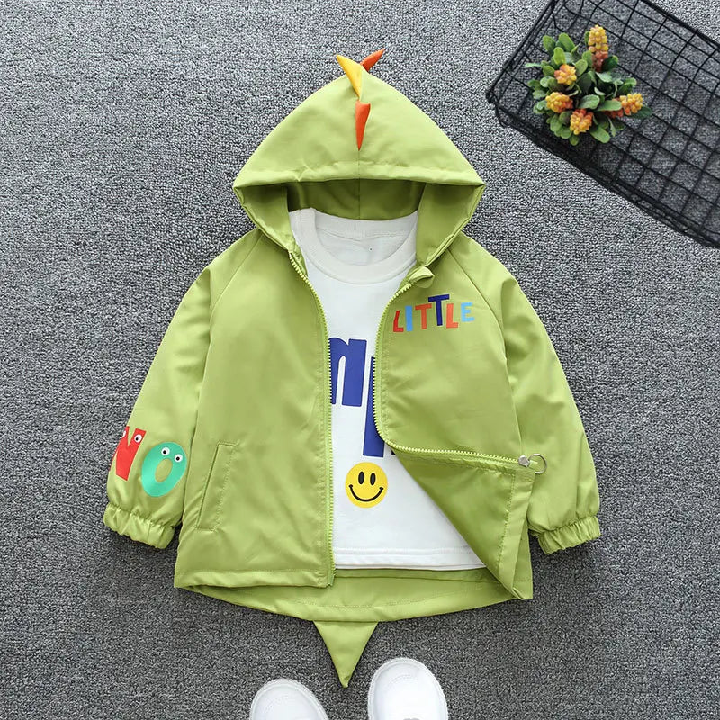 1 2 3 4 5 6 Years Baby Boys Jacket Spring Autumn Cute Dinosaur Children's Trench Coat Hooded Zipper Boys Outerwear Kids Clothes
