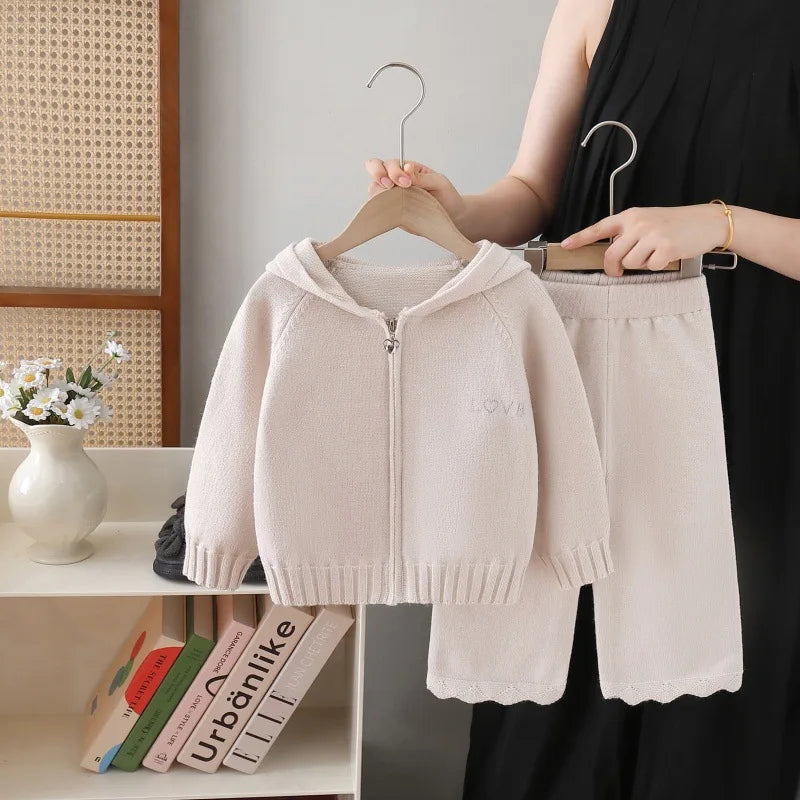 Child Sweater Hat Knitshirt Pants Thick Warm Comfortable Lively Two-Piece Set New Style Girl Casual Sweater Suit 2025