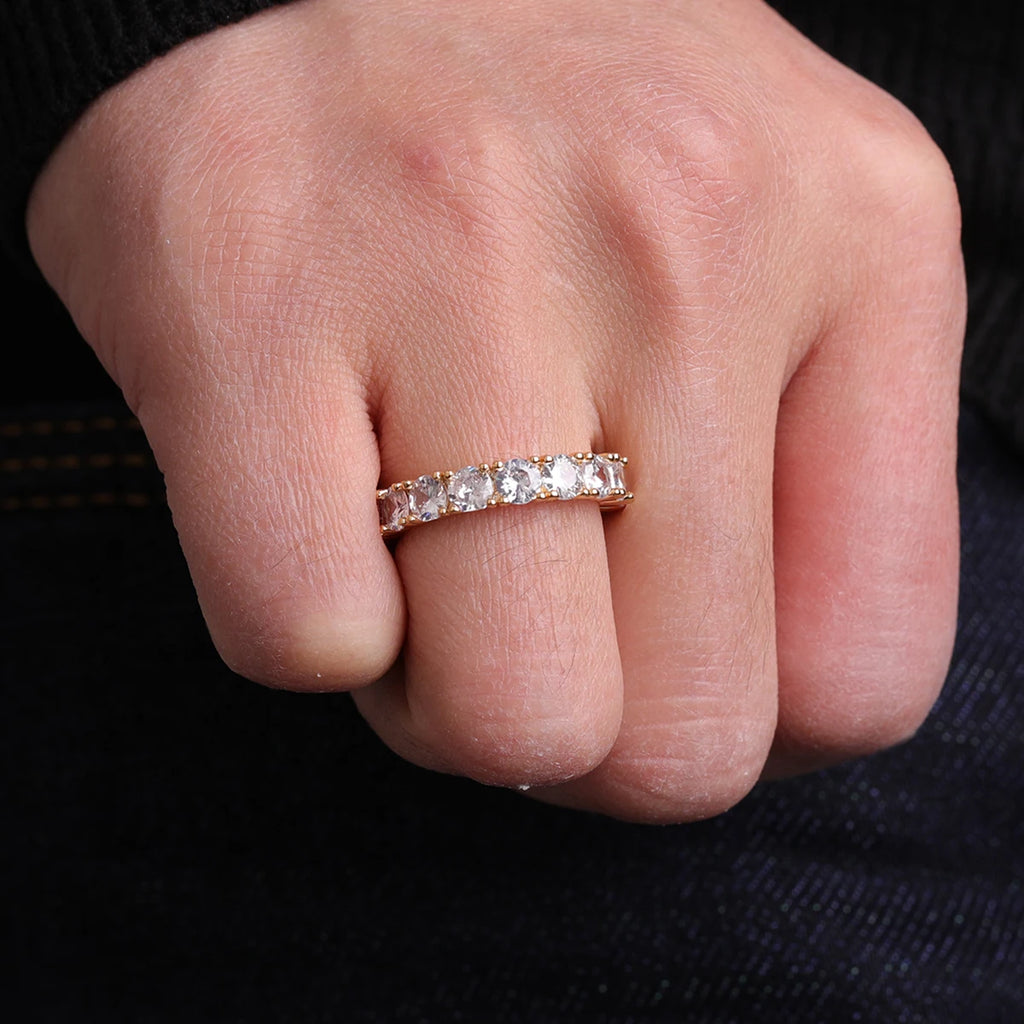 Ring Copper Zircon Men Charming Gold Plated Cube Hip Hop Jewelry