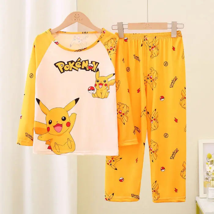 Pikachu Pajamas for Boys Children's Long Sleeve 2pcs Top+Pants Sleepwear Kids Clothing Sets Cartoon Girls Casual Outfits Gifts